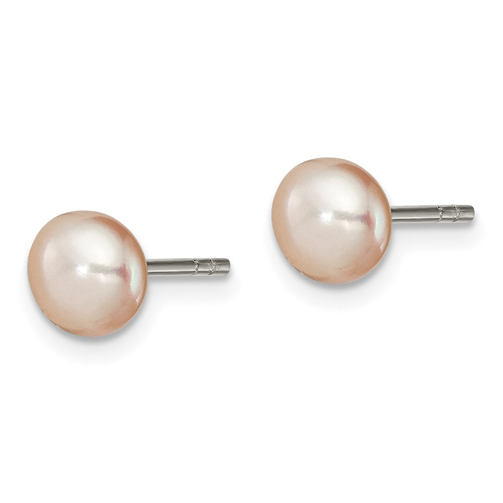 Sterling Silver Peach FWC Pearl 5-6mm Button Earrings