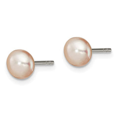 Sterling Silver Peach FWC Pearl 5-6mm Button Earrings