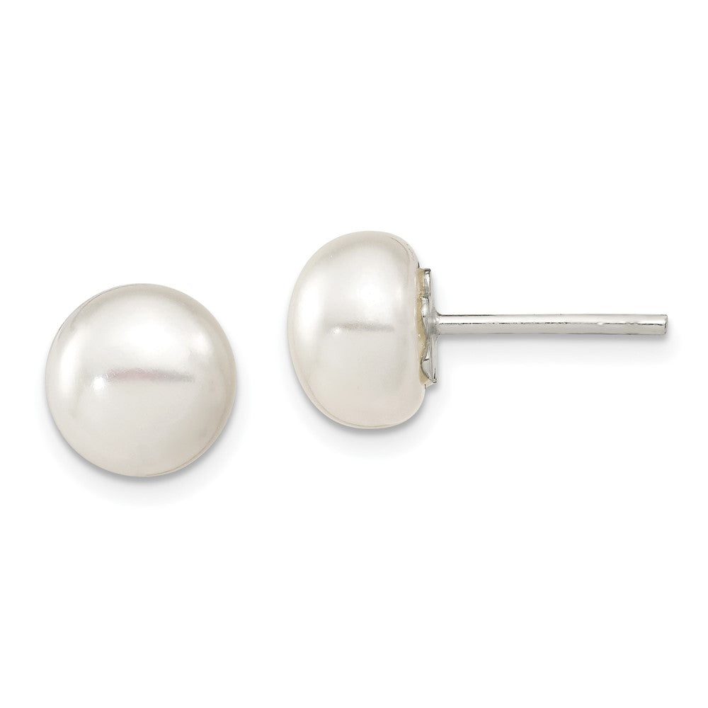 Sterling Silver White FWC Pearl 9-10mm Button Earrings