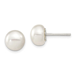 Sterling Silver White FWC Pearl 9-10mm Button Earrings