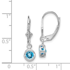 Rhodium-plated Sterling Silver 5mm Round Blue Topaz Leverback Earrings