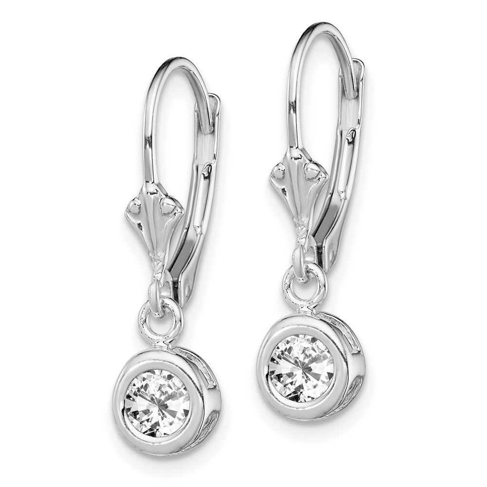 Rhodium-plated Sterling Silver 5mm Round CZ Leverback Earrings