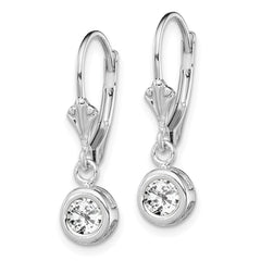 Rhodium-plated Sterling Silver 5mm Round CZ Leverback Earrings