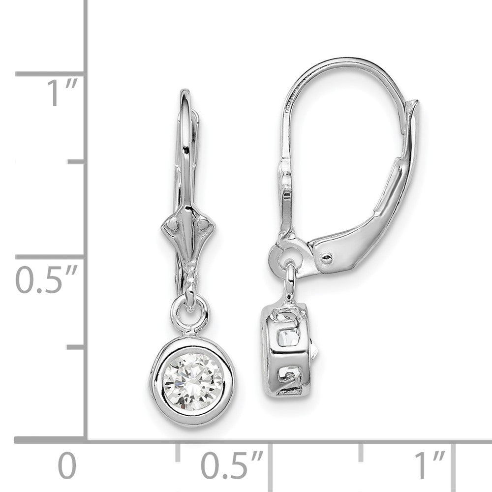 Rhodium-plated Sterling Silver 5mm Round CZ Leverback Earrings
