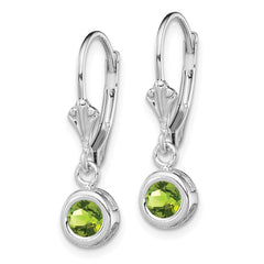 Rhodium-plated Sterling Silver 5mm Round Peridot Leverback Earrings