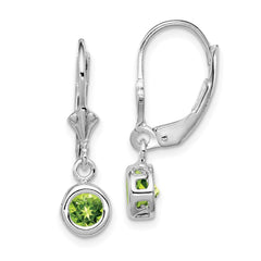 Rhodium-plated Sterling Silver 5mm Round Peridot Leverback Earrings