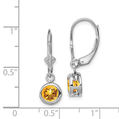 Rhodium-plated Sterling Silver 6mm Round Citrine Leverback Earrings