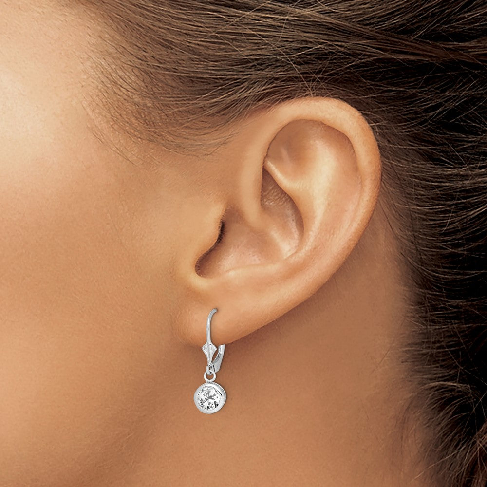 Rhodium-plated Sterling Silver 6mm Round CZ Leverback Earrings