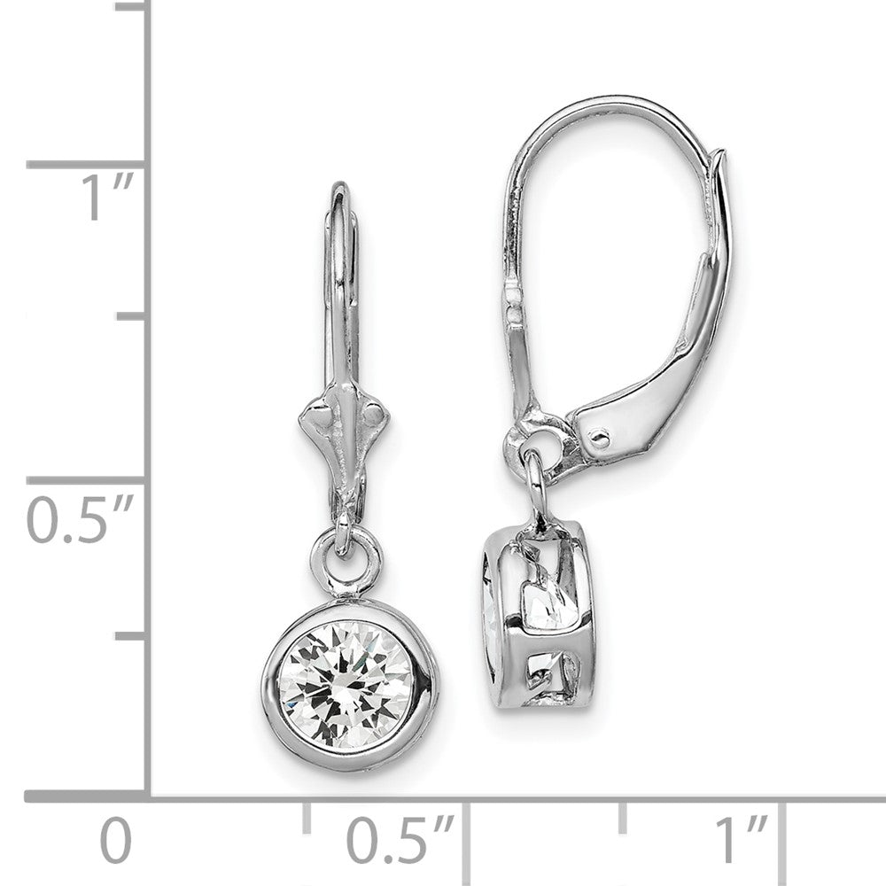 Rhodium-plated Sterling Silver 6mm Round CZ Leverback Earrings