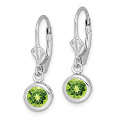 Rhodium-plated Sterling Silver 6mm Round Peridot Leverback Earrings