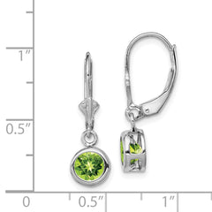 Rhodium-plated Sterling Silver 6mm Round Peridot Leverback Earrings