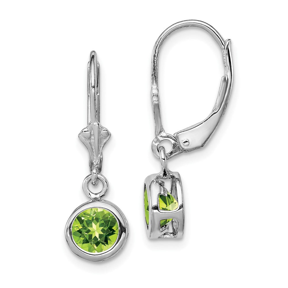 Rhodium-plated Sterling Silver 6mm Round Peridot Leverback Earrings