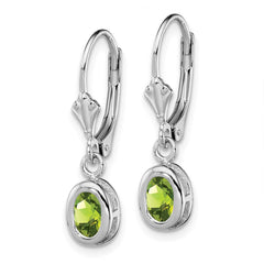 Rhodium-plated Sterling Silver 6x4mm Oval Peridot Leverback Earrings
