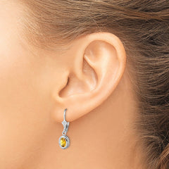 Rhodium-plated Sterling Silver 7x5mm Oval Citrine Leverback Earrings