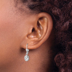 Rhodium-plated Sterling Silver 7x5mm Oval CZ Leverback Earrings