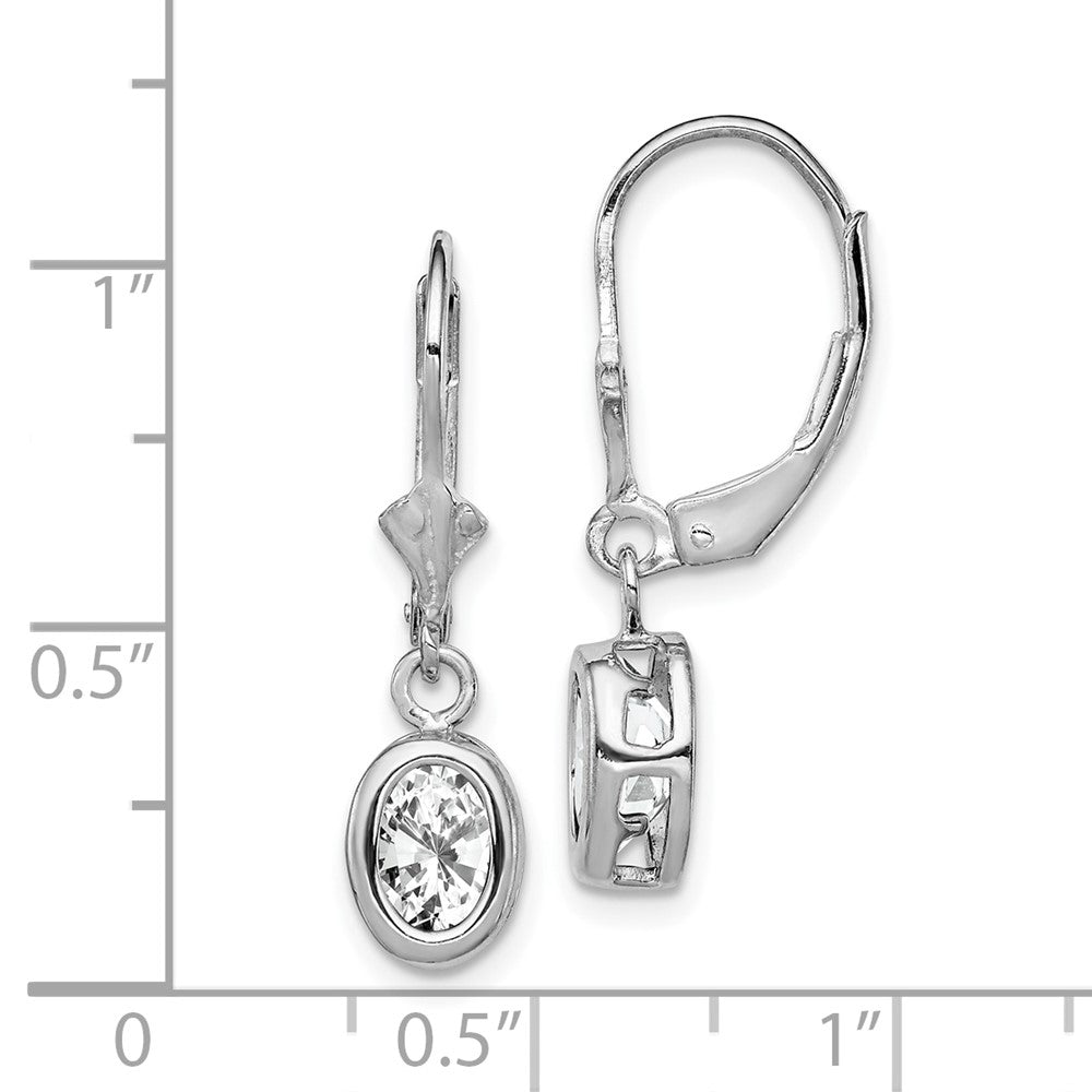 Rhodium-plated Sterling Silver 7x5mm Oval CZ Leverback Earrings