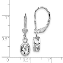 Rhodium-plated Sterling Silver 7x5mm Oval CZ Leverback Earrings