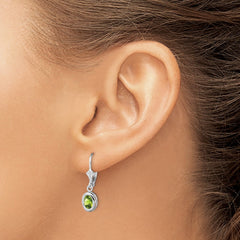 Rhodium-plated Sterling Silver 7x5mm Oval Peridot Leverback Earrings