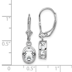 Rhodium-plated Sterling Silver 8x6mm Oval CZ Leverback Earrings