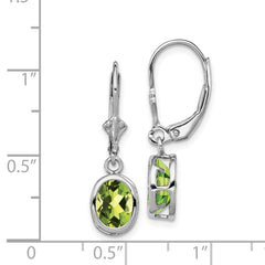 Rhodium-plated Sterling Silver 8x6mm Oval Peridot Leverback Earrings