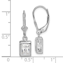 Rhodium-plated Sterling Silver 7x5 Emerald-cut CZ Leverback Earrings