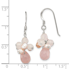 Sterling Silver Rose Quartz and Pink FWC Pearl Earrings