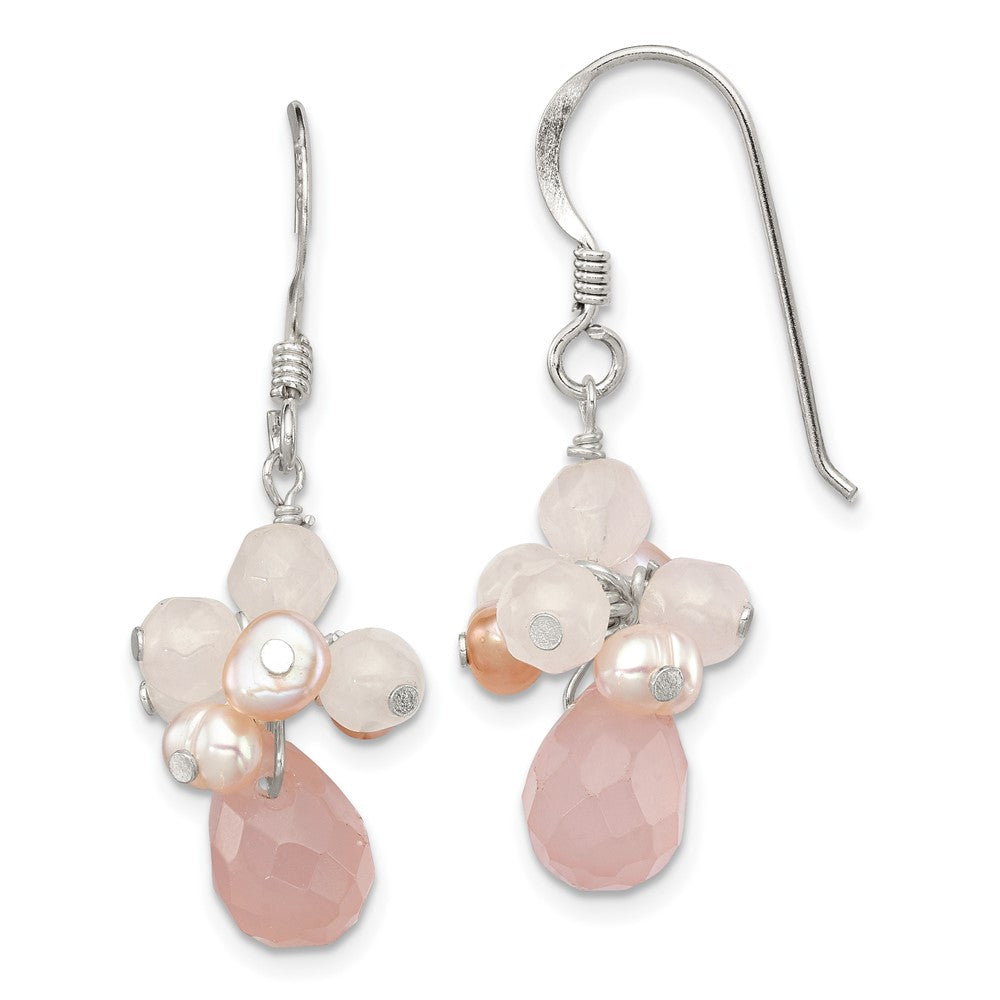 Sterling Silver Rose Quartz and Pink FWC Pearl Earrings
