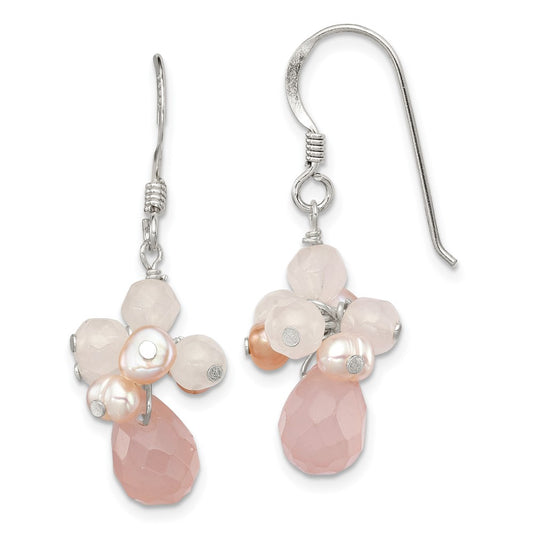 Sterling Silver Rose Quartz and Pink FWC Pearl Earrings