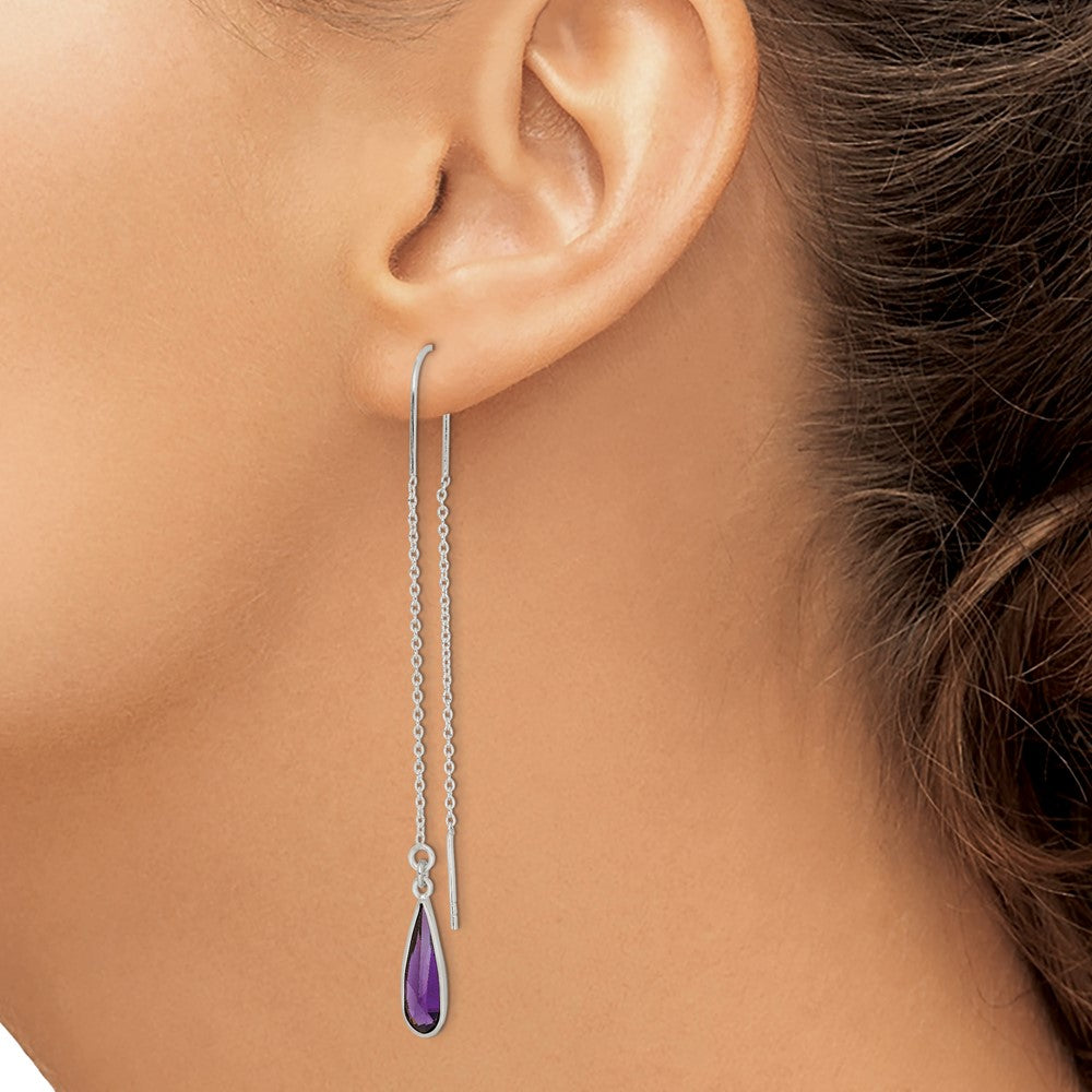 Sterling Silver Purple CZ Teardrop Threader Earrings