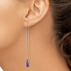 Sterling Silver Purple CZ Teardrop Threader Earrings