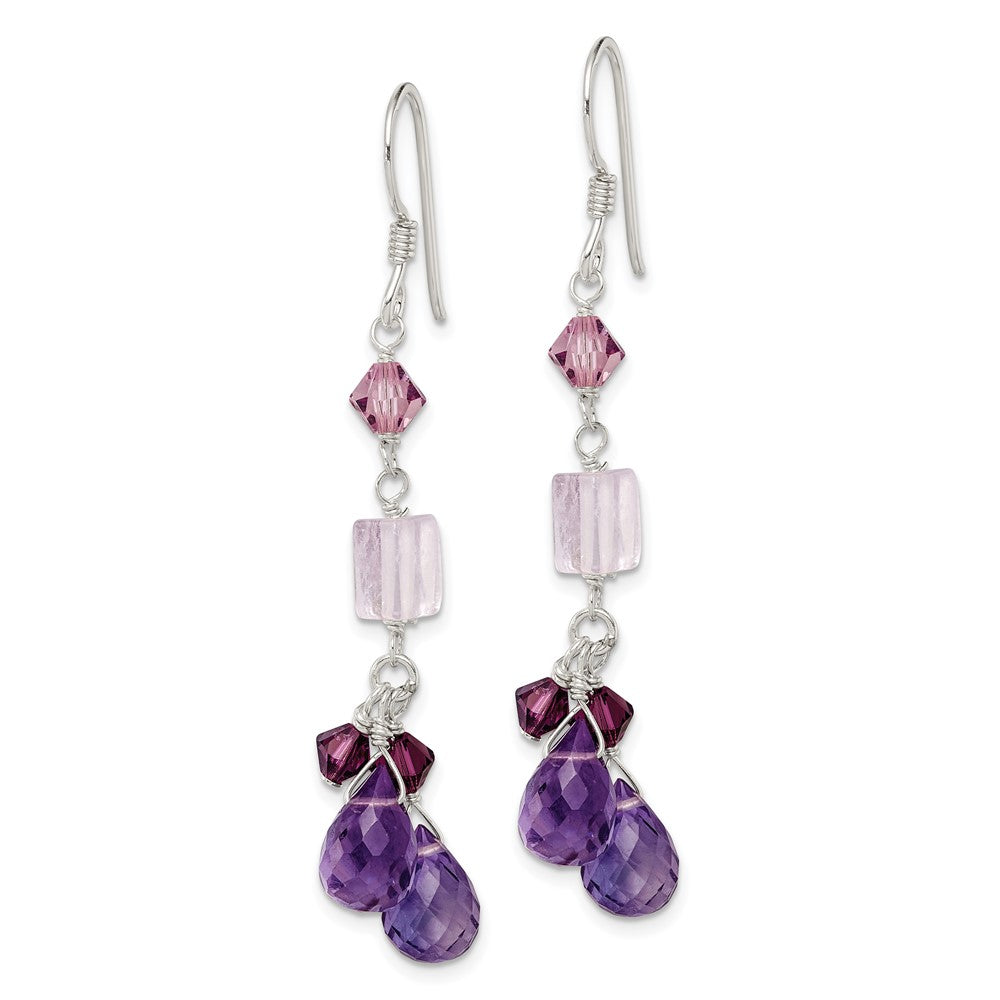 Sterling Silver Amethyst Lavender Quartz Crystal Dangle Earrings