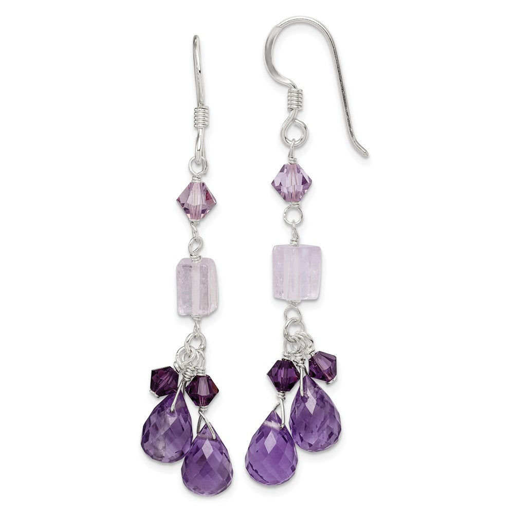 Sterling Silver Amethyst Lavender Quartz Crystal Dangle Earrings