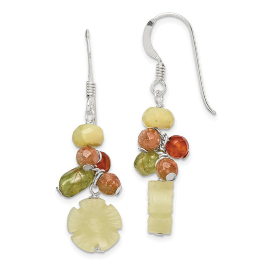 Sterling Silver Jade Unikite Peridot Aventurine Carnelian Earrings