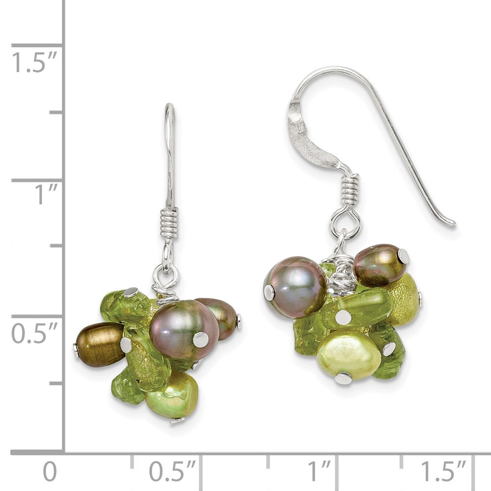 Sterling Silver Green FWC Pearl Peridot Earrings