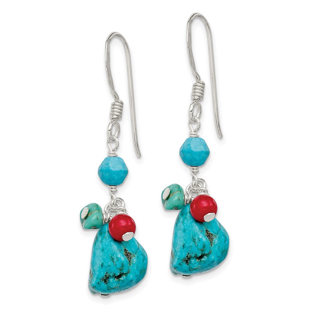 Sterling Silver Dyed Howlite Turquoise Red Coral Earrings