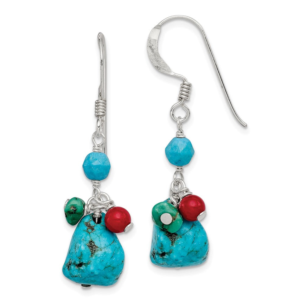 Sterling Silver Dyed Howlite Turquoise Red Coral Earrings