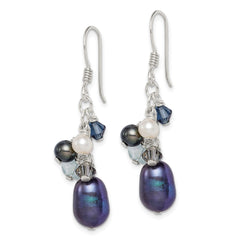 Sterling Silver Blue Crystal Peacock and White FWC Pearl Earrings