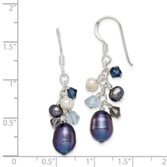 Sterling Silver Blue Crystal Peacock and White FWC Pearl Earrings