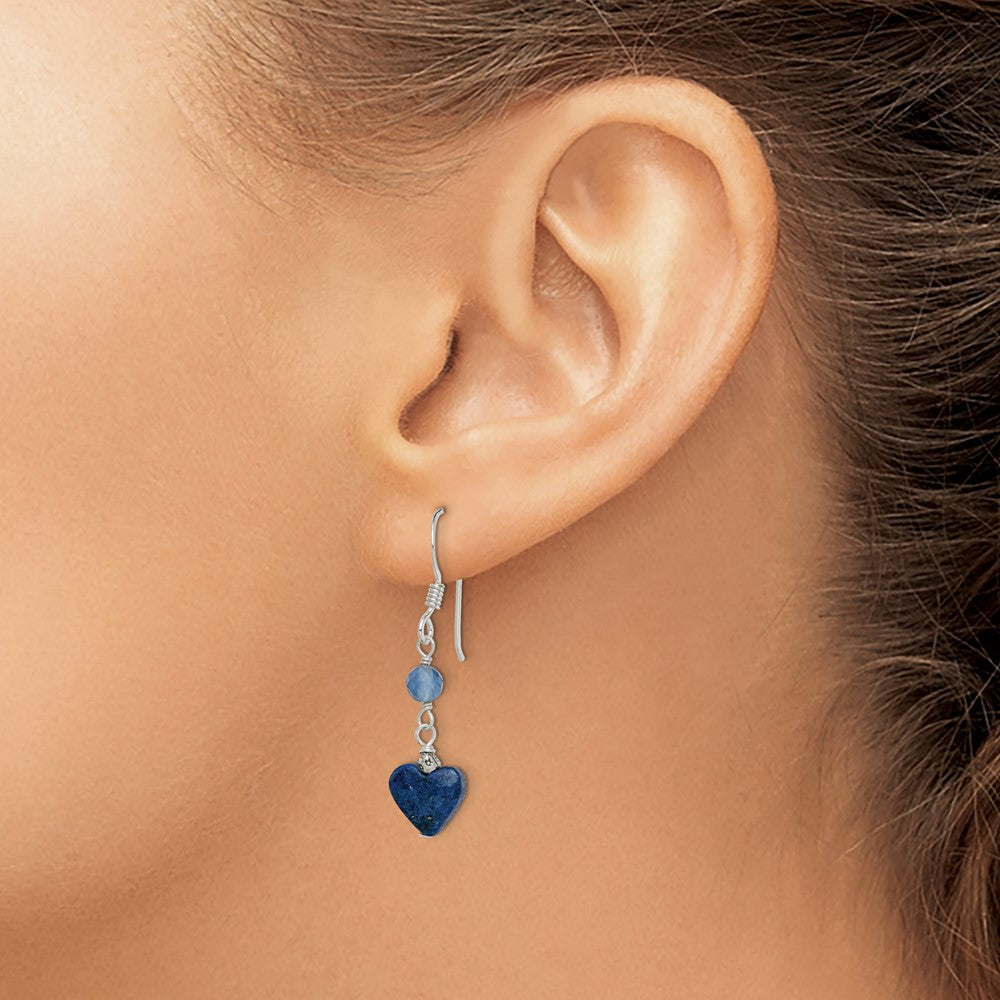 Sterling Silver Lapis and Blue Agate Antiqued Earrings