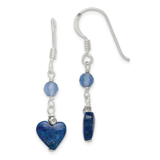 Sterling Silver Lapis and Blue Agate Antiqued Earrings