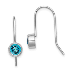 Rhodium-plated Sterling Silver Blue Topaz Round Bezel Set Earrings