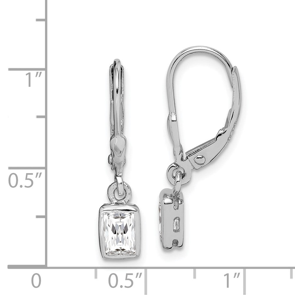 Rhodium-plated Sterling Silver 6x4mm CZ Leverback Earrings