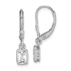 Rhodium-plated Sterling Silver 6x4mm CZ Leverback Earrings