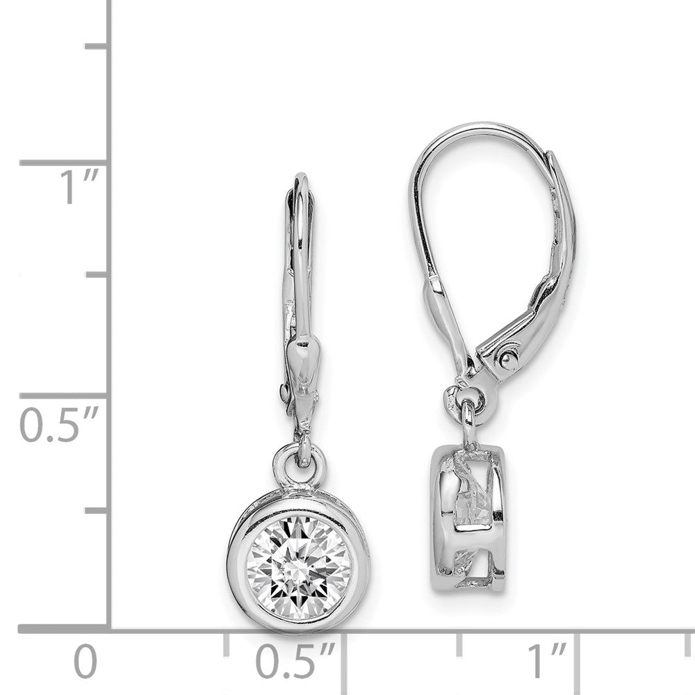 Rhodium-plated Sterling Silver 7mm CZ Leverback Earrings