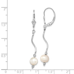 Rhodium-plated Sterling Silver FWC Pearl Leverback Earrings