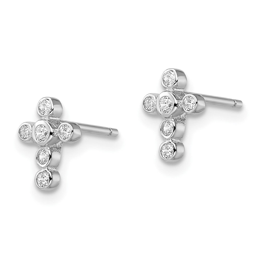 Rhodium-plated Sterling Silver CZ Cross Earrings