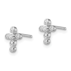 Rhodium-plated Sterling Silver CZ Cross Earrings
