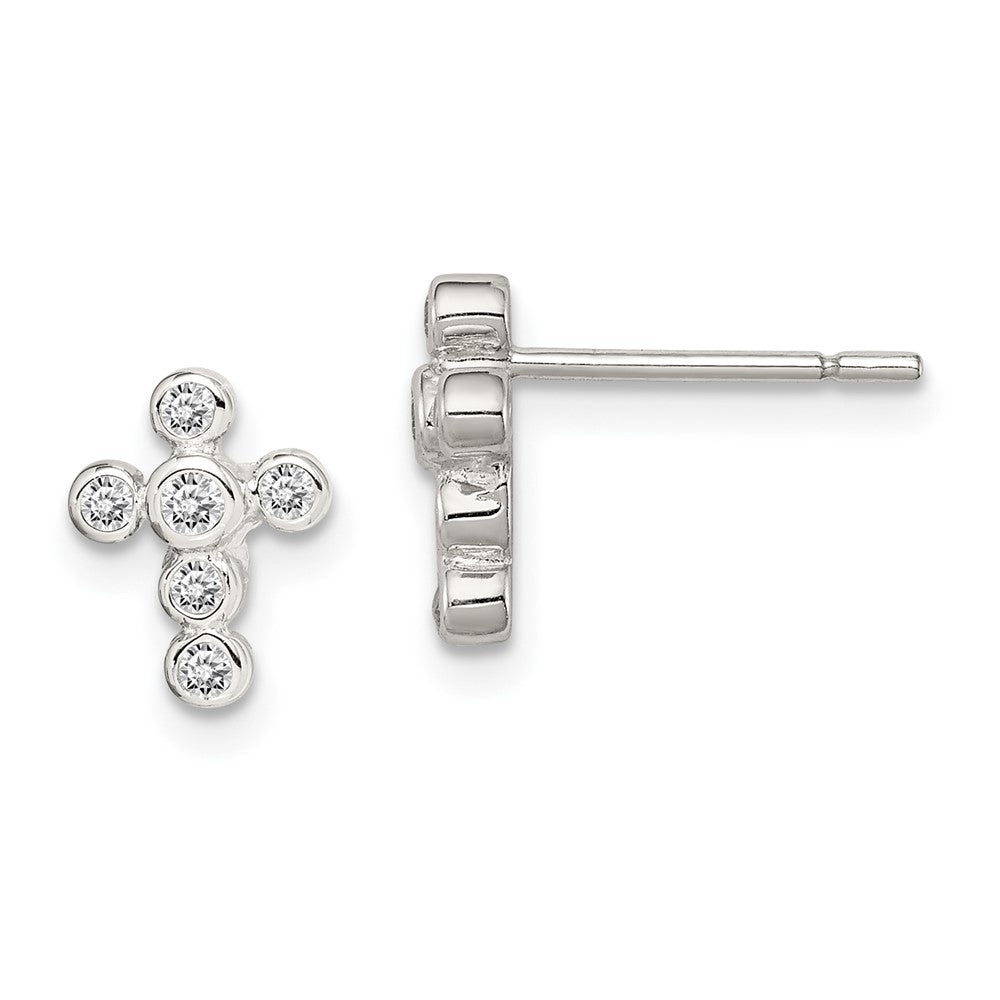 Rhodium-plated Sterling Silver CZ Cross Earrings