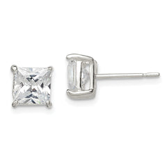Sterling Silver 6mm Princess Basket Set CZ Stud Earrings