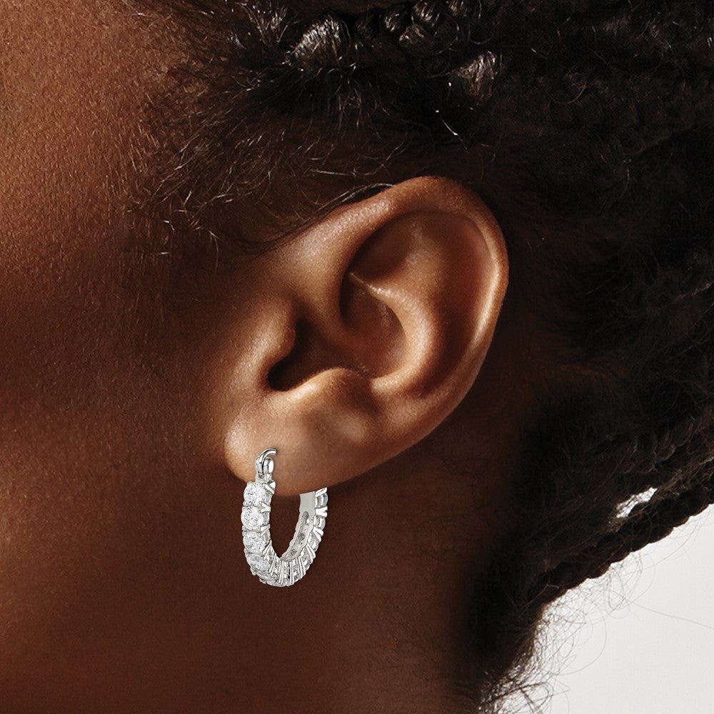 Rhodium-plated Sterling Silver CZ Hoop Earrings